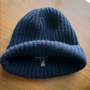 Peter Millar Collection Navy Ribbed Wool & Cashmere Fold-Over Beanie